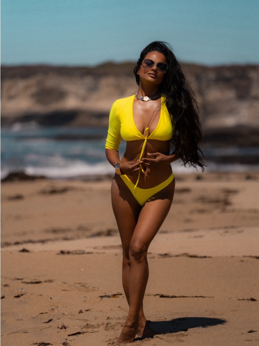 Honeylove Bright Yellow Tie-Front Bikini Set